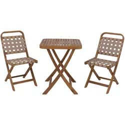 PROREGAL Garten-Set Sitzgruppe Balkon-Set Garnitur 2x Stuhl Tisch Seilgeflecht Akazie Holz klappbar Natur/Creme