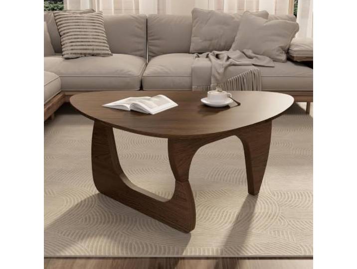 Couchtisch Dreieckig Wohnzimmertisch Beistelltisch Holz Nussbaum Stabile Holzkonstruktion, abgerundete Kanten, einfache Montage in Minuten, für Wohnzimmer Lounge(Walnut)