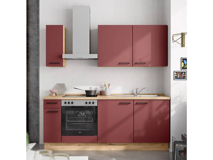 Küchenzeile Low-Line Easytouch Kombi B 210cm Ausrichtung links Rot/Dunkelrot ohne Elektrogeräte