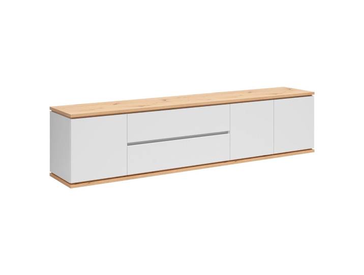 Xora Lowboard, Weiß, Eiche Artisan, 2 Fächer, 2 Schublade(n) Schubladen, 55x42x230 cm, FSC Mix, hängend, Wohnzimmer, Wohnwände, Lowboards, Lowboards hängend