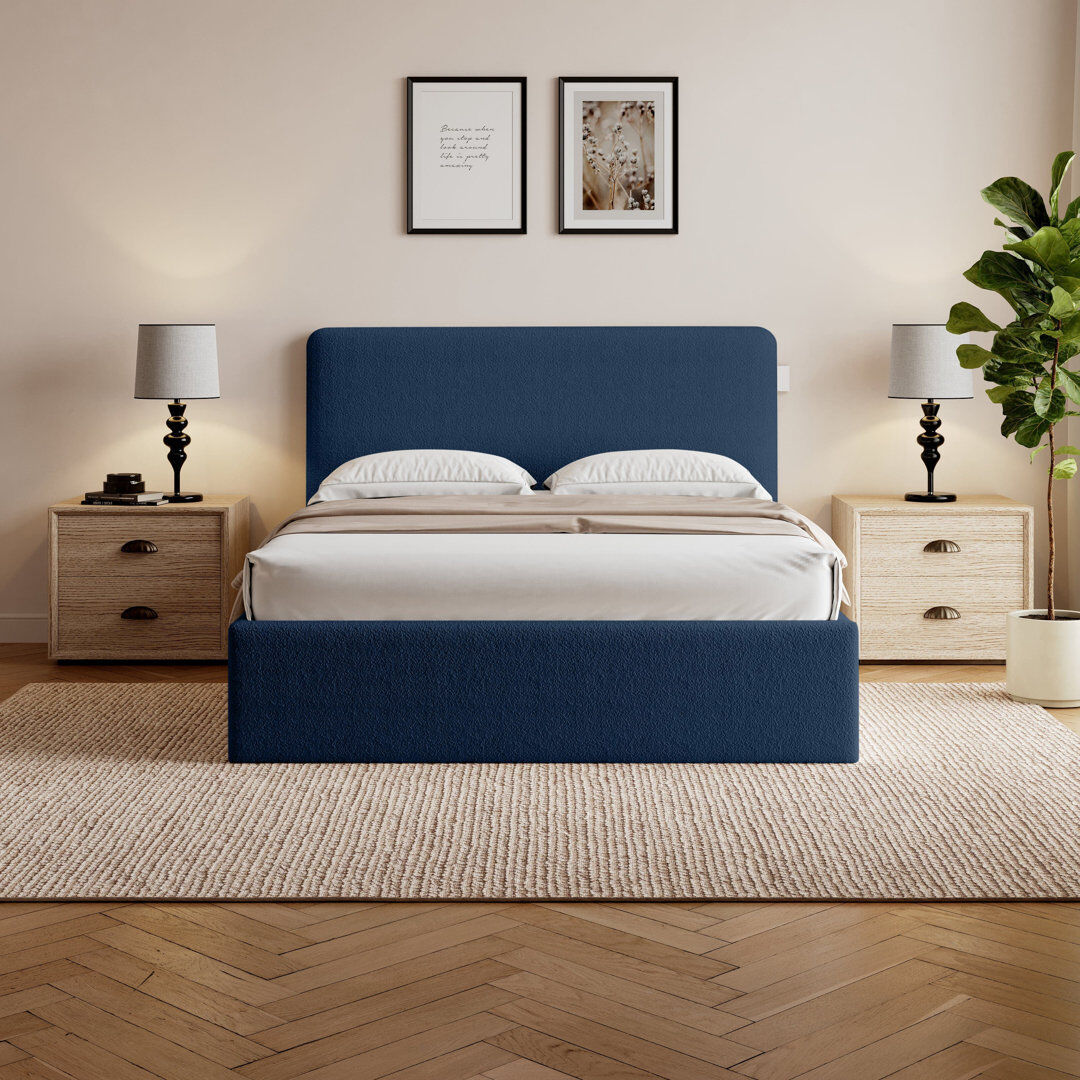17 Stories Revaz Upholstered Velvet Lift Up Storage Bed Frame Dark Blue Double (4'6)