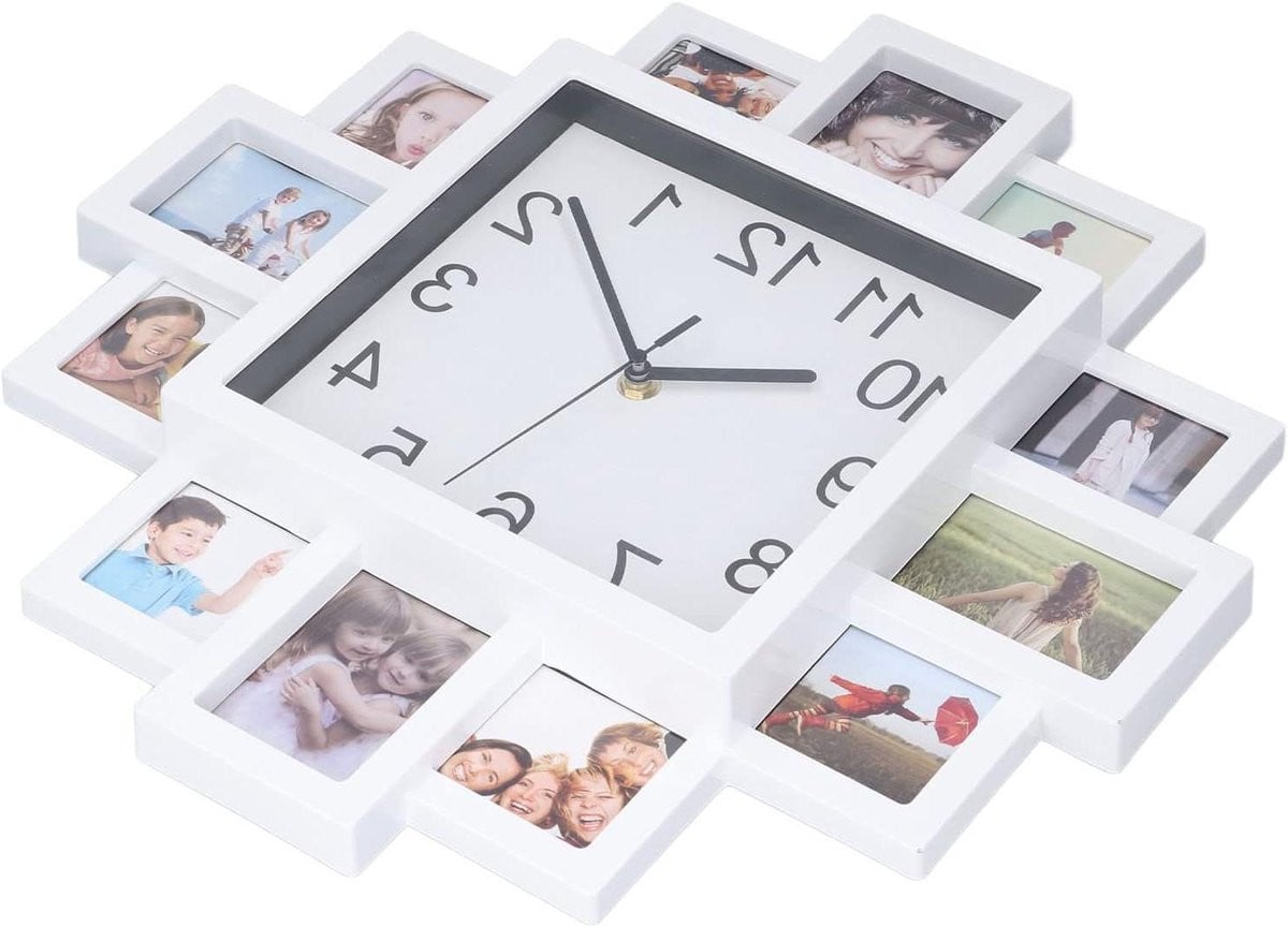 Wit Fotolijst Wandklok met Persoonlijke Decoratie - Diameter: 39 cm