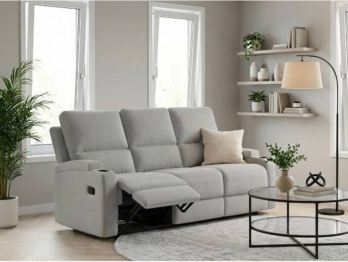 3-Sitzer GOODPRODUCT NAPORI Struktur, Multimediasofa, Kinosessel XXL , grau (hellgrau), B:207cm H:105cm T:94cm, 100% Polyester, Sofas, 3-Sitzer, Kinosofa mit 2 x Relaxfunktion und Getränkehalter