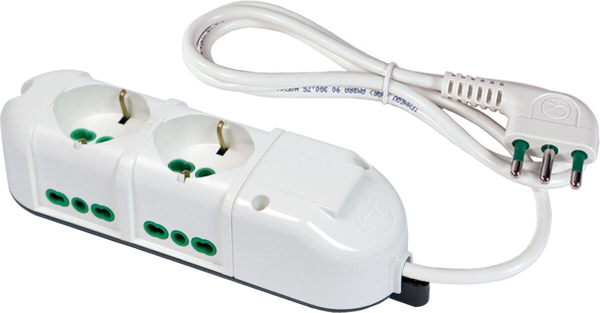 Fanton Multipresa Triax 2 Prese Bipasso Schuko + 4 Prese Bipasso Italiane Laterali Cavo 1,5 M. Spina Grande 42110