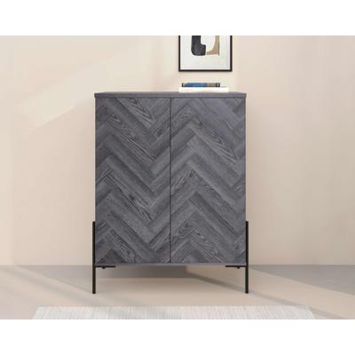 Highboard OTTO HOME "Eadwine, grifflose Hochkommode mit 2 Türen und Fischgräten Muster", grau (grau eiche), B:90cm H:120cm T:38cm, MDF, Sideboards, Highboard, Midischrank, Push-to-open, Türen mit Fischgräten Muster & Metallbeine
