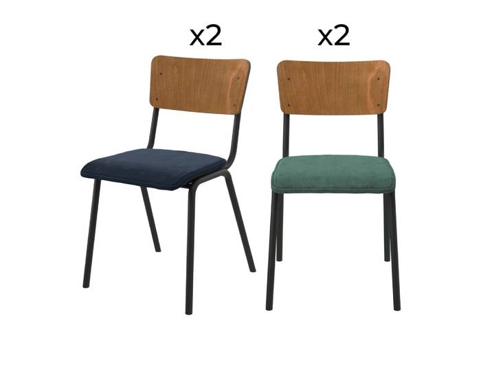 Pack 4 chaises en velours bleu et vert