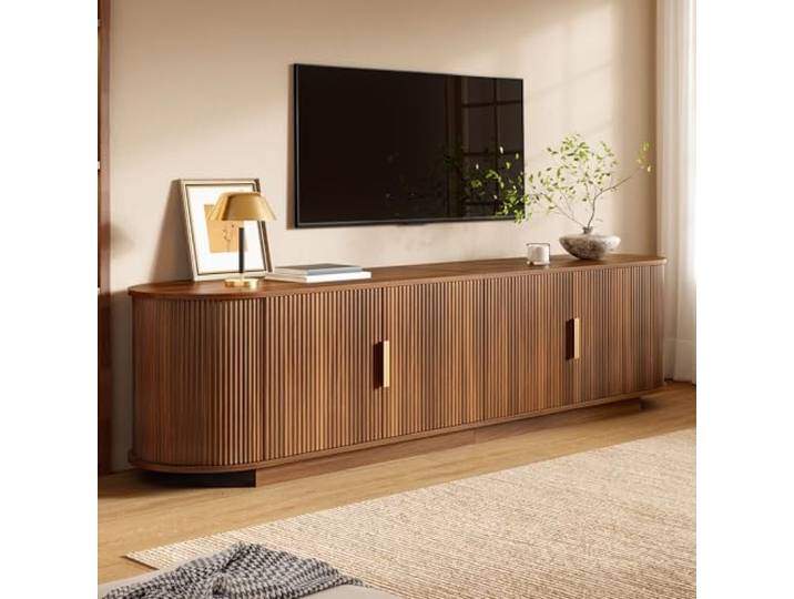 VILUXE TV-Schrank 180x50 cm Lowboard mit Wellenstruktur 4 Türen Walnuss TV Lowboard mit Wellenfront, MDF Korpus, 4 Türen, Wohnzimmer Stauraum