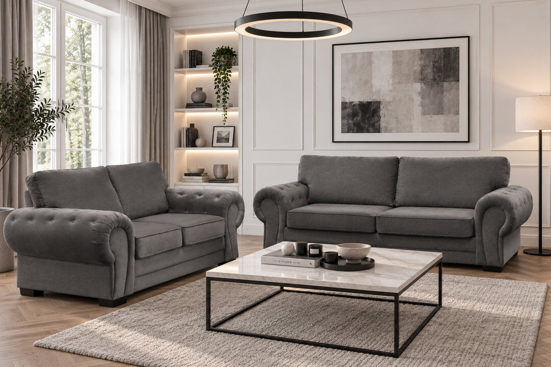 Three Posts Carnot 2 Piece Velvet Standard Living Room Set Dark Grey 2