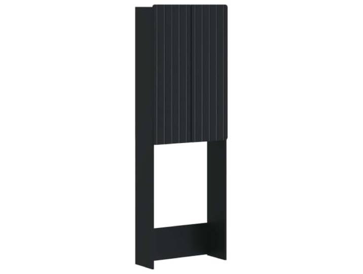 Favemtsl WC Schrank Zwolle Überbauschrank Schwarz 66x25,5x190 cm Schmaler Badschrank aus Holzwerkstoff mit verstellbarem Türanschlag und Fachböden für die Nutzung in der Gästetoilette.