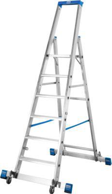 Stufenstehleiter, mit 6 Stufen, Aluminium, fahrbar mit Traverse