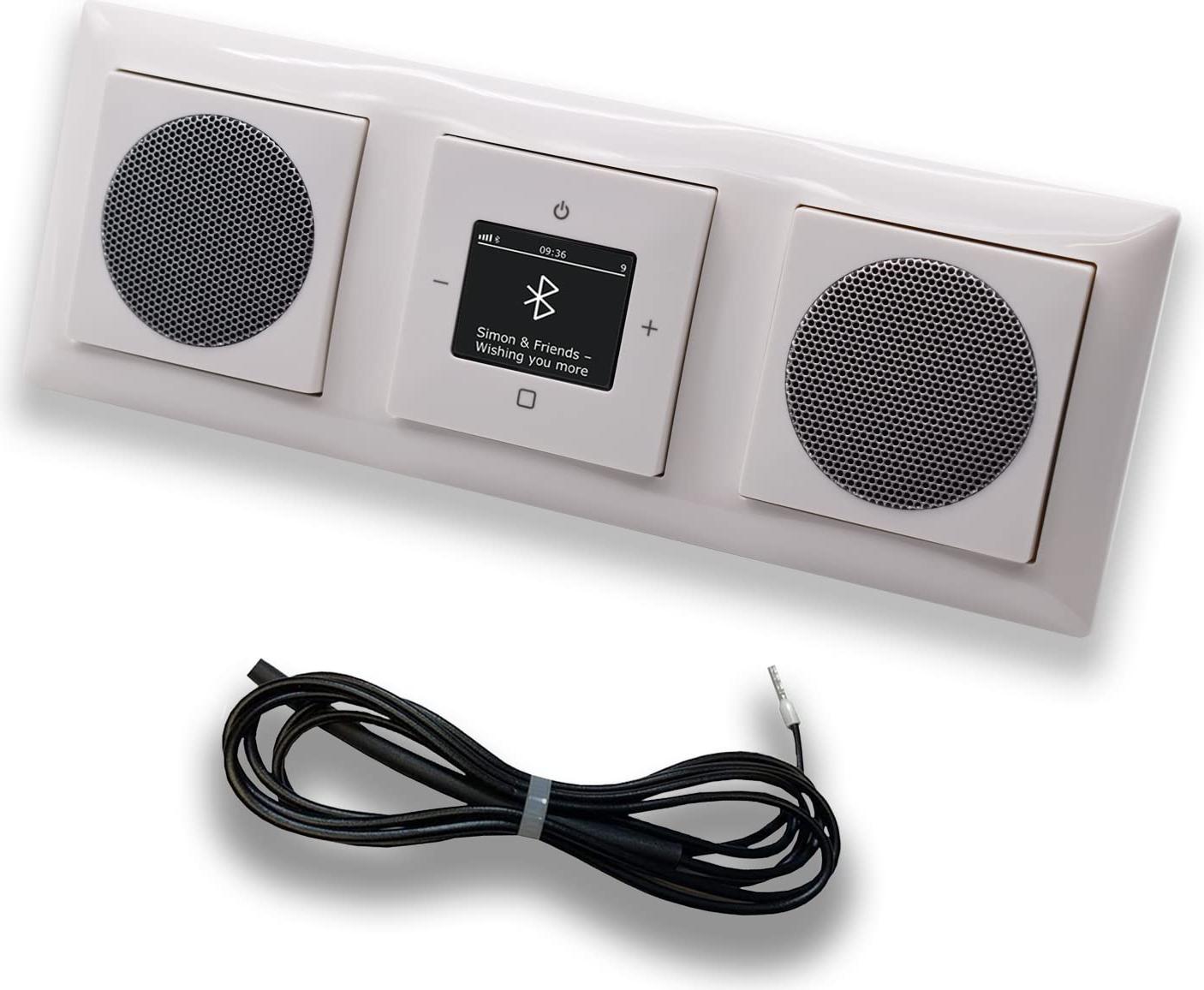 Busch Jäger DAB+ Unterputz Bluetooth Radio 8217U-101 Balance Si alpinweiß Komplett-Set + 2 x Lautsprecher + 0,9 m EBROM Wurfantenne zur Empfangsoptimierung - 8217 U -101 BT Radio