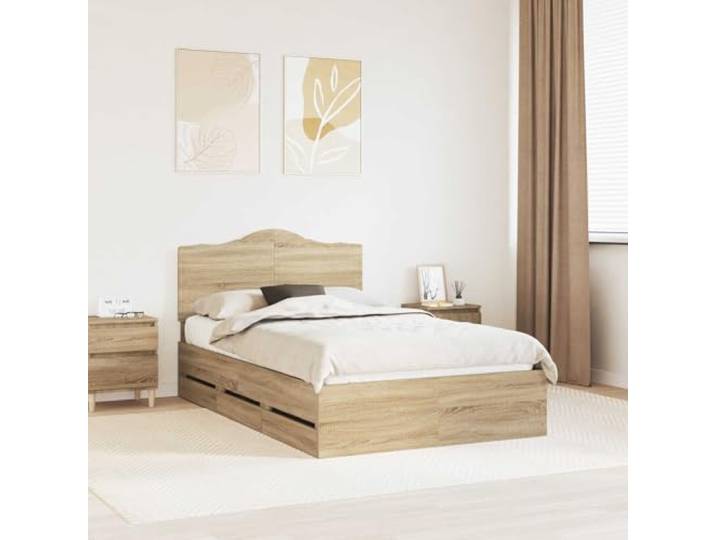 RJPLMFV Bettgestell, Sonoma-Eiche, 120 x 190 cm, Holz Versteckte Schubladen, feste Latten, Bodenmontage, einfache Reinigung
