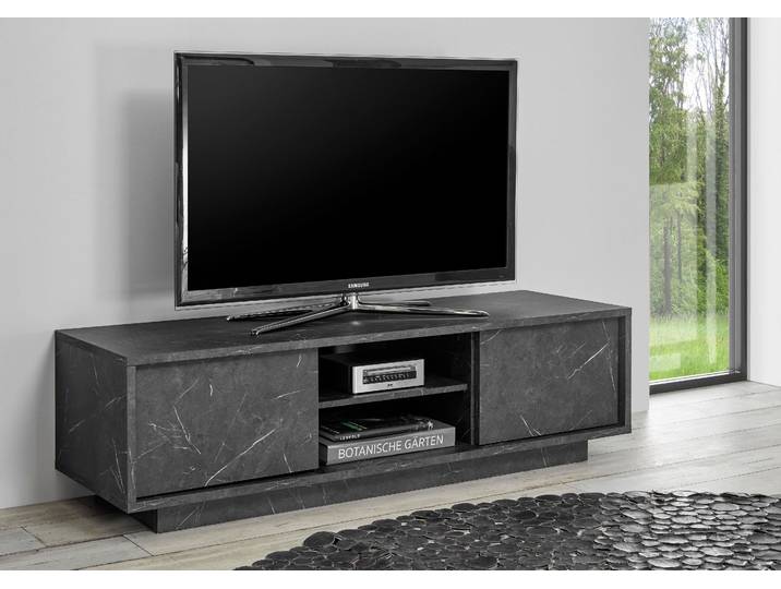 Lowboard HOME AFFAIRE Carrara , grau (anthrazit mamor, optik), B:139cm H:44cm T:43cm, Sideboards, Lowboard, grifflos