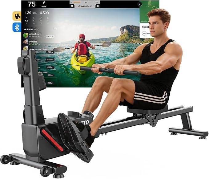 Rudergerät für Zuhause, 16 Magnetwiderstand, Ultra-leises Magnetisches Rudergerät mit Kinomap App, Doppelschienen für Stabilität & Komfort, Platzsparend & Einfacher Aufbau - Heimfitness