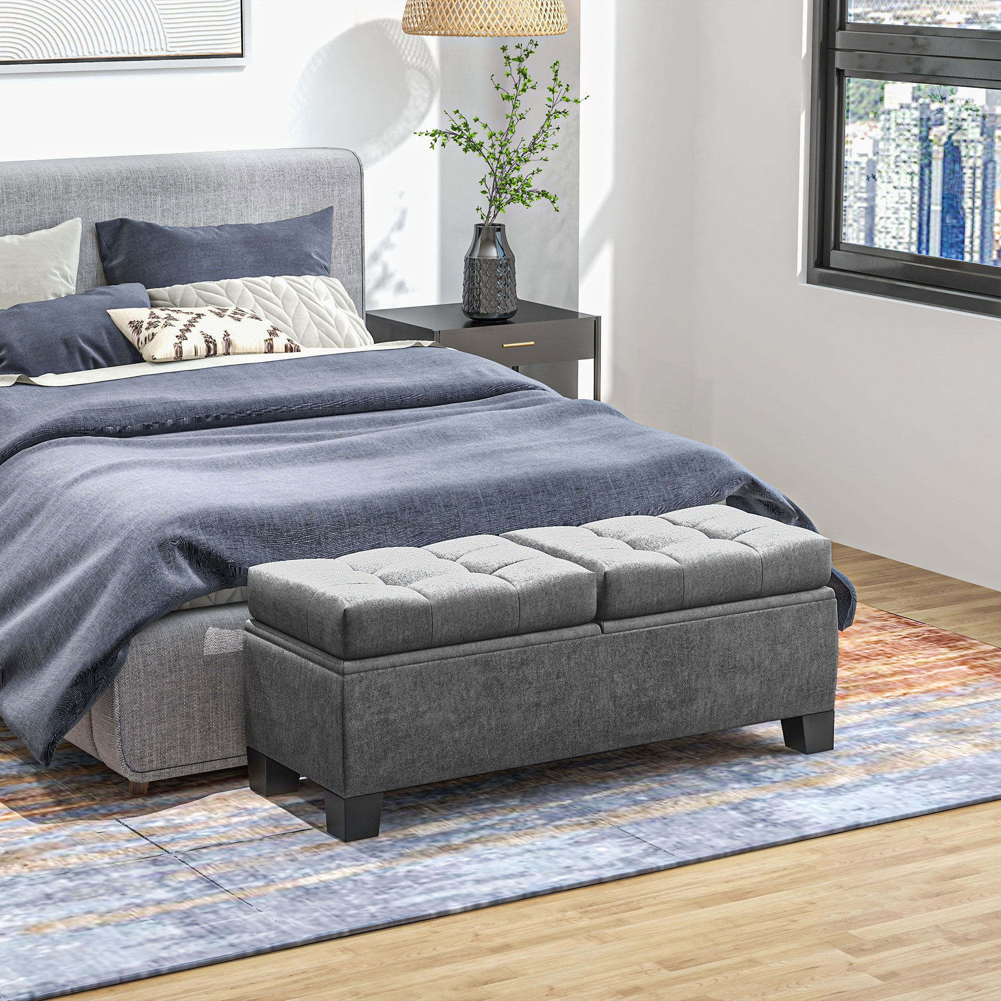 Altro Panca Fondoletto Contenitore In Tessuto Con Imbottitura Trapuntata, 116x41x47cm, Grigio