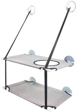 Uplifted Goods Double Decker Cat Window Hammock Bed With Sunbathing Tunnel grey Double Layer