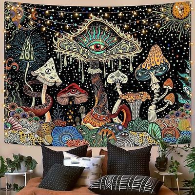 Pilz-Wandteppich mit brennender Sonne, Hippie-Augen-Wandteppich, Mandala-Ranken-Wandteppich, Mondphasen-Wandteppich, Wandbehang für Zimmer