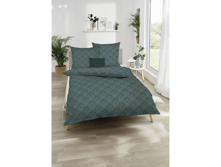 Wendebettwäsche KAEPPEL La Ville , grün, B/L: 155cm x 220cm, 1 Stk., 1 Stk., Feinbiber, B/L: 80cm x 80cm, 2 Stk., Feinbiber, Obermaterial: 100% Baumwolle, Bettwäsche, Wendebettwäsche