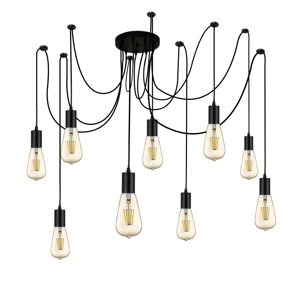 Searchlight Squiggle Spider 9-lichts pendellamp - zwart
