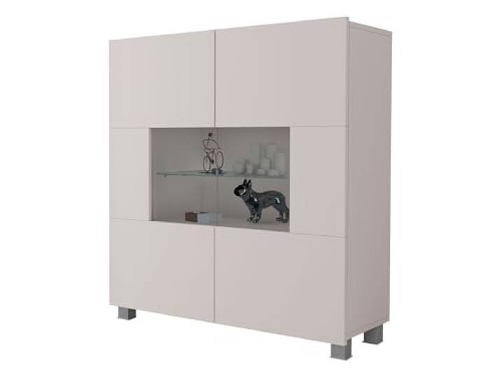 Mirjan24 Kommode Calabrini BR01 mit 2 Türen (Cashmere, ohne LED) Moderne grifflose Kommode mit gehärtetem Glas und viel Stauraum für Wohn- und Schlafzimmer