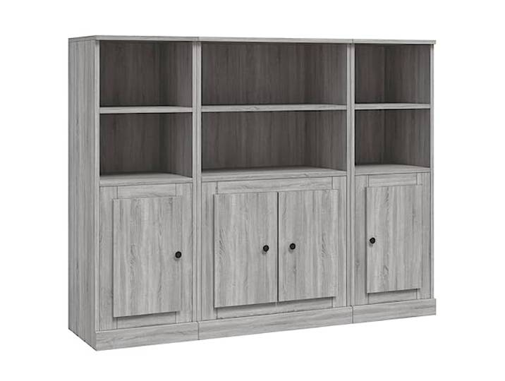 Fisinber Highboard 3er Set Grau Sonoma 132x35,5x103,5 cm Holzwerkstoff Stilvolles Schrank-Set für Wohnzimmer und Flur: Bietet reichlich Stauraum, große Abstellfläche und sicheren Kippschutz.