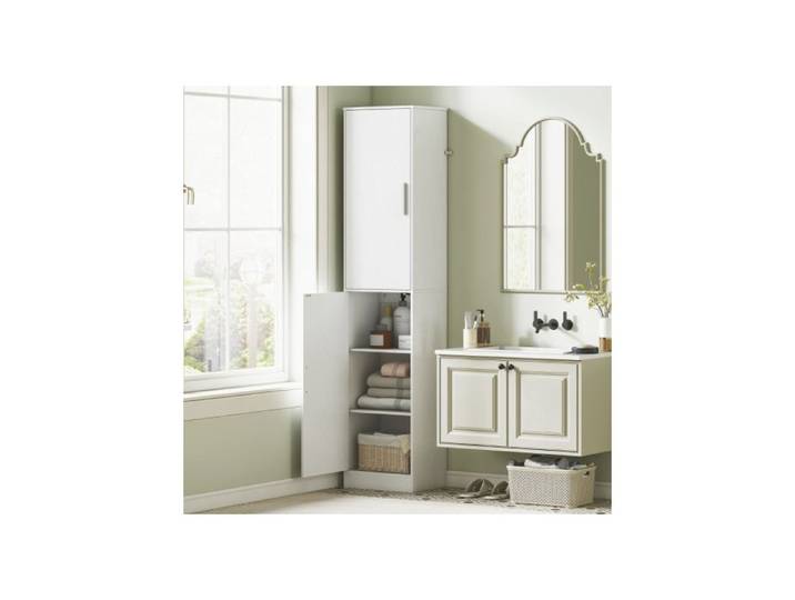 Meuble de salle de bain - LANGTU - Armoire haute étroite - Blanc - 40x35x180 cm - Étagères réglables