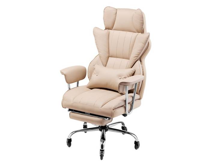 Chaise de Bureau-VEVOR-Repose-pieds Hauteur Réglable Coussin Lombaire-Fauteuil de Direction Ergonomique-Marron