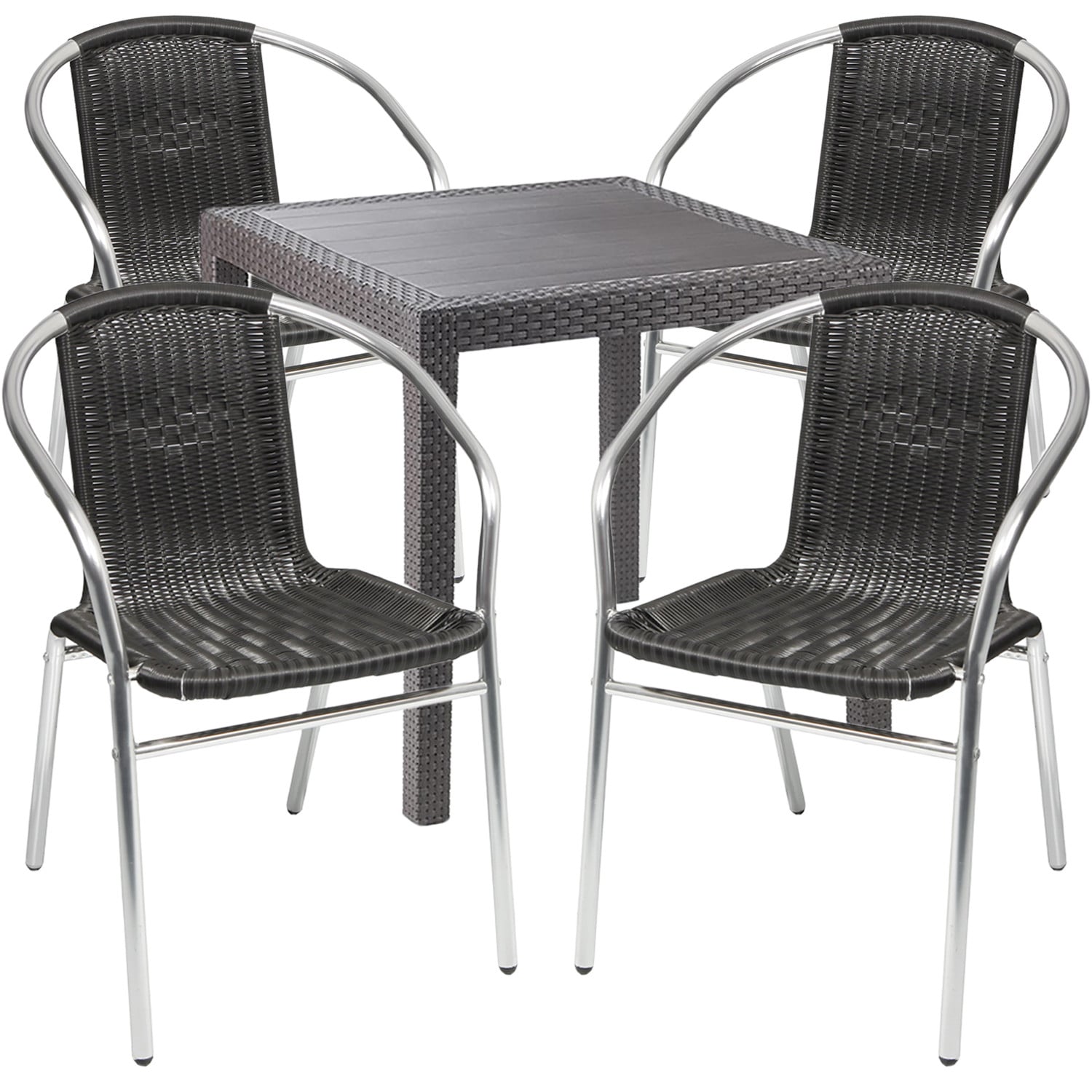 Mojawo 5-delige bistroset zitgroep van aluminium en kunststof voor tuin, terras of balkon