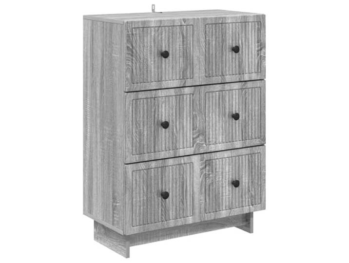 Schubladenschrank Graues Sonoma 66 x 34,5 x 90 cm Holzwerkstoff Kommode Retro-Design, schwarze Metallgriffe, viel Stauraum, pflegeleichte Oberfläche, Wohnzimmer-Aufbewahrung
