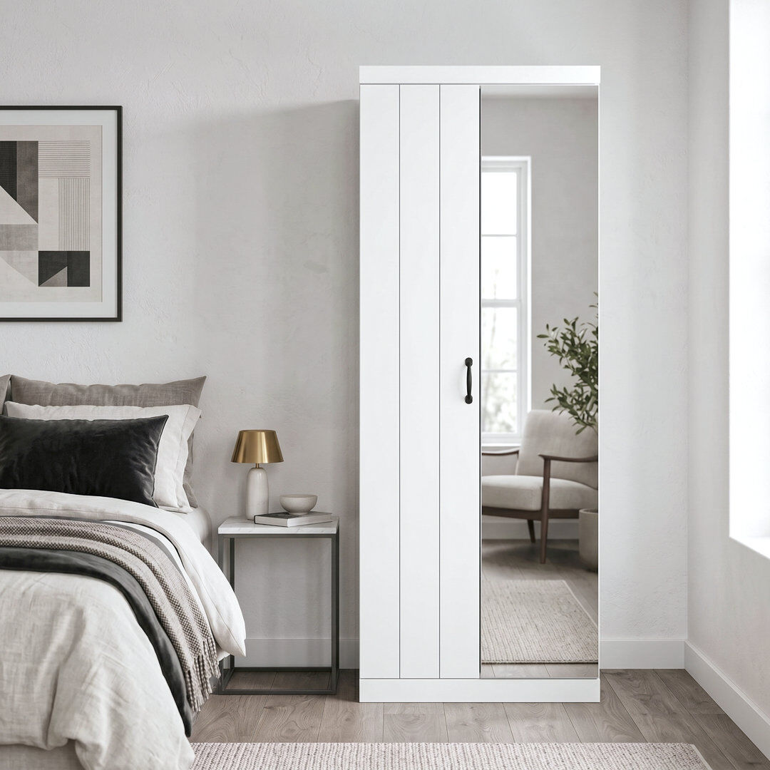 17 Stories Allington 2 Door Wardrobe With Mirror White 180.5cm H X 69.8cm W X 52.7cm D