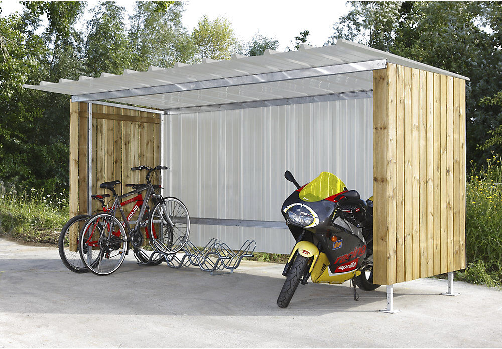 Mottez Unterstand, HxB 2150 x 3990 mm, Metalloptik, Grundeinheit für Fahrräder / Motorräder