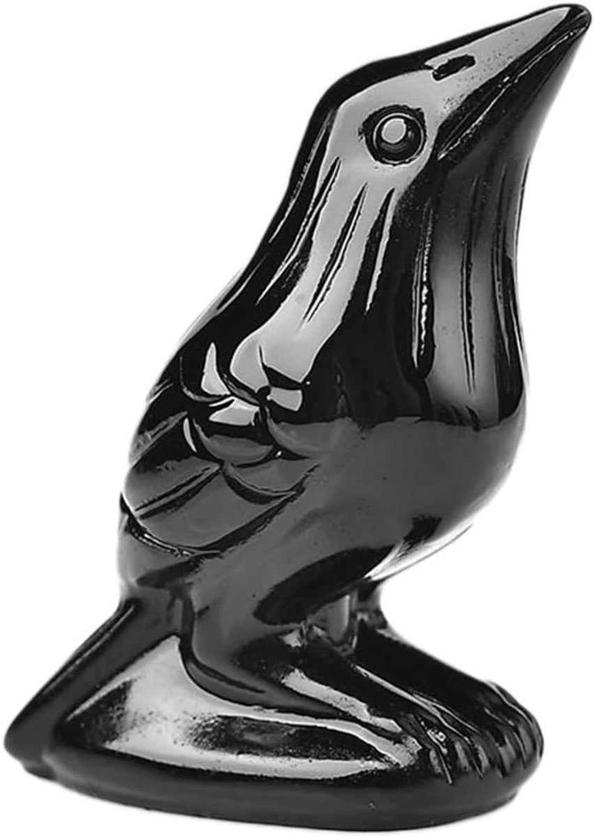 Handgesneden Obsidiaan Raven Beeldje - Zwart Decoratief Kristal Figuur