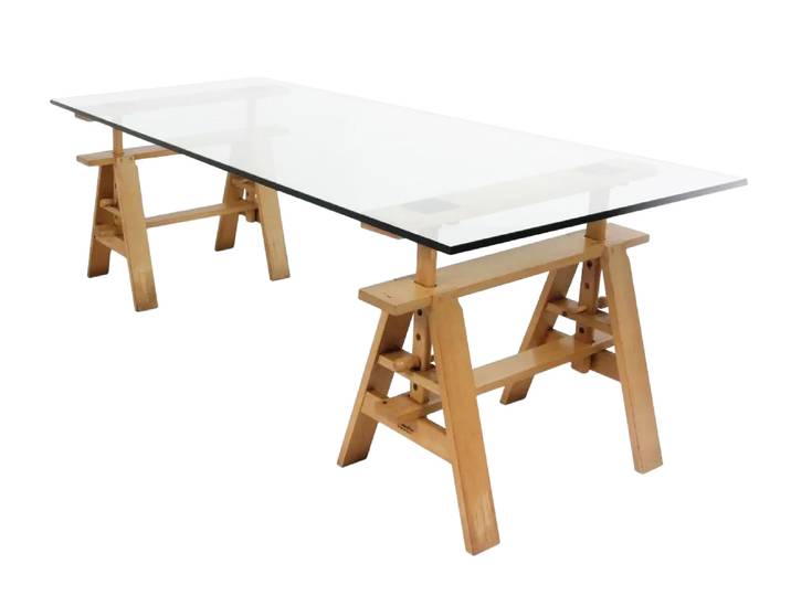 ZANOTTA table de travail LEONARDO (Transparent - Cristal trempé et frêne)