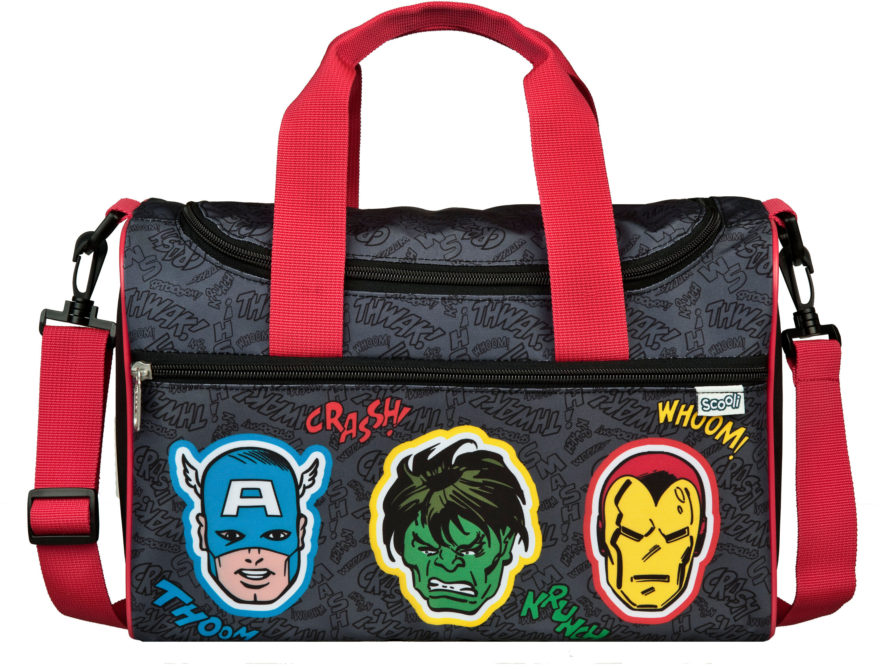 Sporttasche SCOOLI "Jurassic World", Damen, Gr. B/H/T: 35cm x 23cm, bunt (avengers), Polyester, Taschen Sporttasche avengers B/H/T: 35cm x 23cm