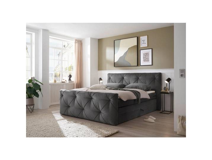 Boxxx Boxspringbett, Anthrazit, Kunststoff, H2, Höhe ca. 18 cm, 180x200 cm, Schlafzimmer, Betten, Doppelbetten