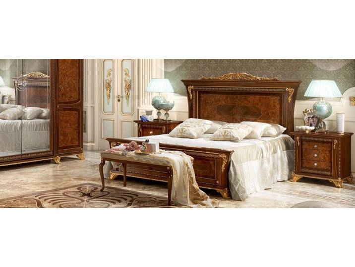 JVmoebel Polsterbett Barockes Holzbett im Rokoko-Stil mit brauner Polsterung, Made in Europa