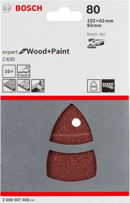 BOSCH feuille abrasive C430 10 pièces 102 x 62 93 mm 80 11 trous (2608607408)