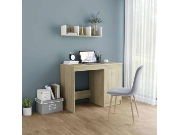 Schreibtisch Sonoma 100 x 50 x 76 cm aus Holzwerkstoff -Eiche Sonoma Eiche integrierter Schrank für Bücher und Ordner, leicht mit feuchtem Tuch zu reinigen, Holzwerkstoff