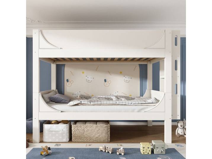 Lit superposé séparable - Design traîneau - Échelle flexible - Blanc - EN747-1:2024