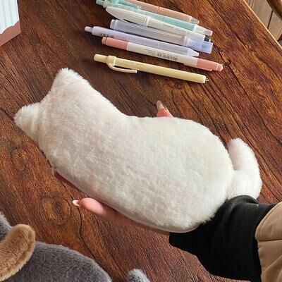 Uplift Treasures Plush Cat Pencil Case Storage Bag white