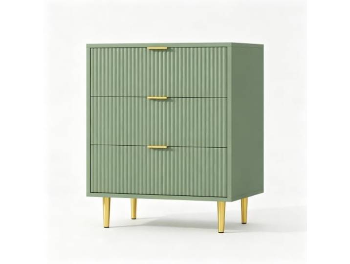 Koioplie Kommode 3 Schubladen Wellenfront Goldgriffe Avocadogrün 60×40×75 cm