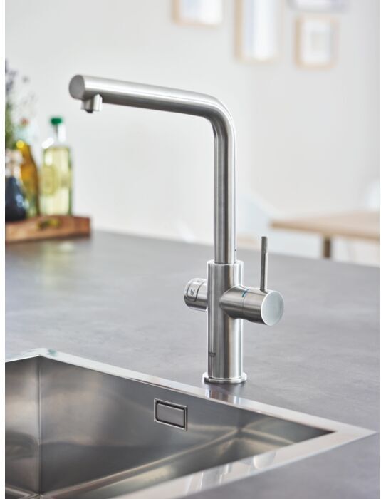 Grohe Blue Home Küchenarmatur 31454DC1 supersteel, L-Auslauf, Starter Kit