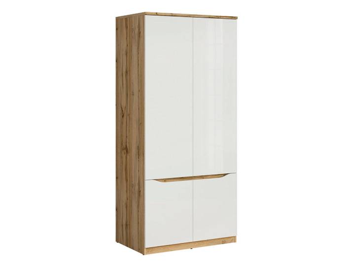 Petits-meubles Schrank 2 Türen June Weiß und Holz, 90x198x58 cm, Schlafzimmer, Kleiderschränke