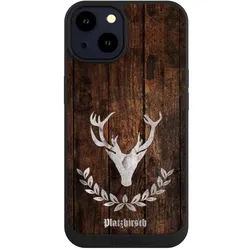 Nivocase Handyhülle für Apple iPhone 14 Hülle NIVOpure Case Schwarz Hirsch Holz Holzoptik (Apple iPhone 14), Smartphone Hülle, Schwarz