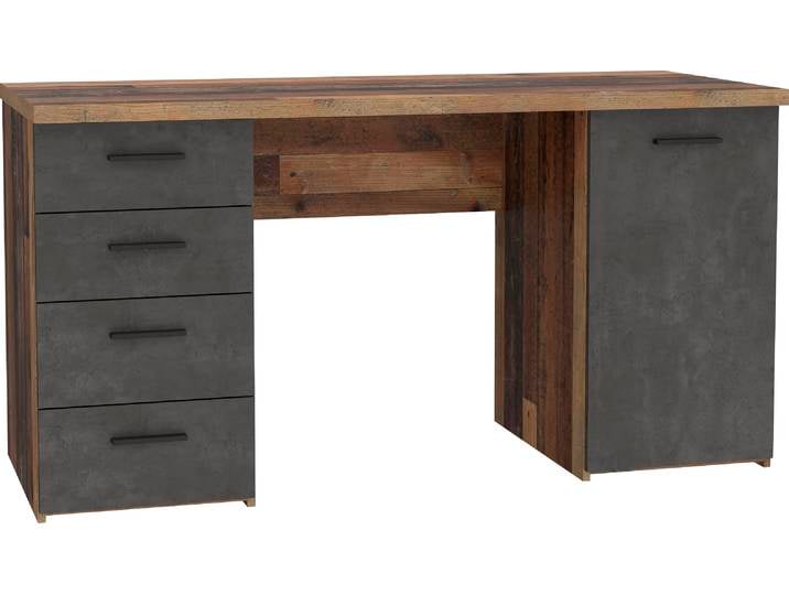Schreibtisch FORTE Netta , grau (old wood vintage, betonoptik dunkelgrau, old wood vintage, old wood vintage), B:145cm H:76,3cm T:60cm, Tische, Schreibtisch, Breite 145 cm, mit Schubladen