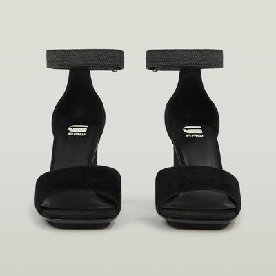 Slipper G-STAR "Darcy Velourleder-Sandalen", Damen, Gr. 38, schwarz, 85% Ziegenleder, 15% Textil, Schuhe Slipper