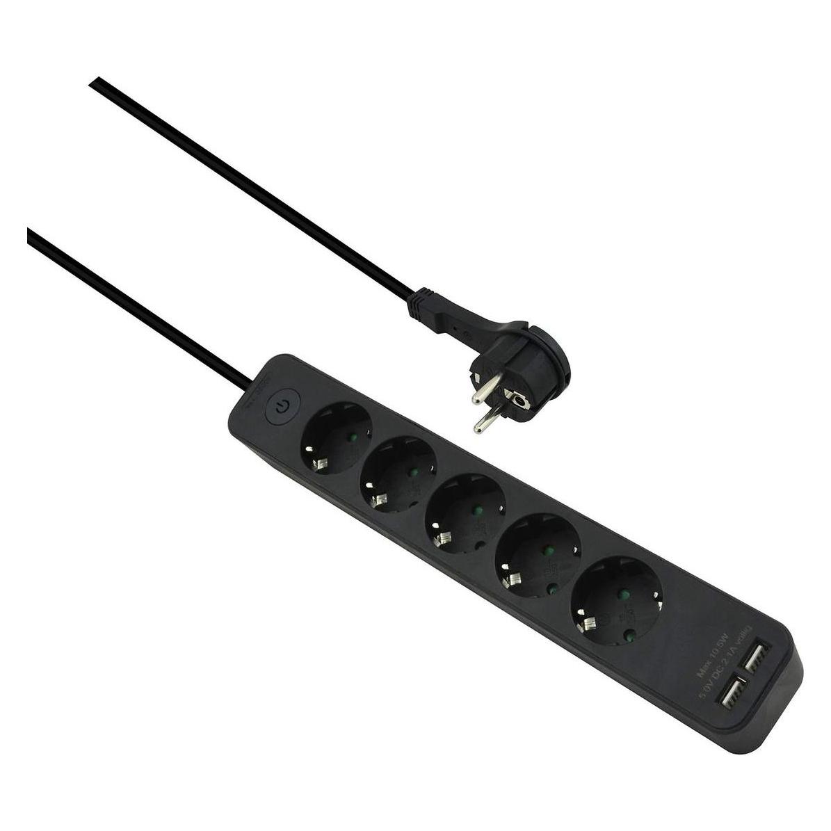 Helos Steckdosenleiste ADVANCED, 5-fach, USB-Charger schwarz, 1,5m, mit Schalter Robustes ansprechendes D (5x, CEE 7/3, 1.50 m) (286666)