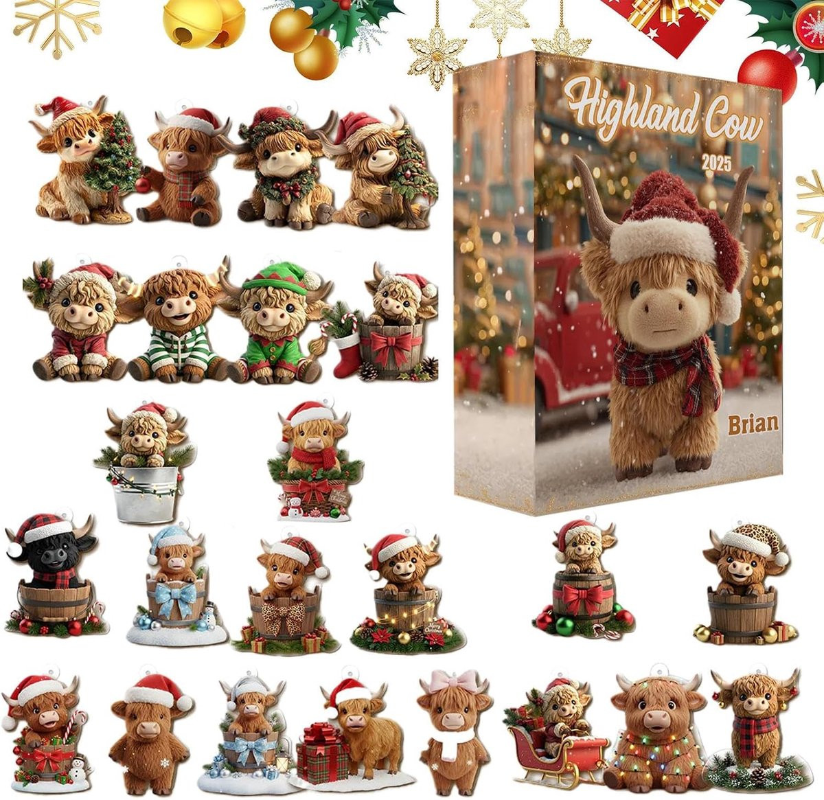 Unieke Adventskalender met Schattig Koeien Design - 24 Dagen Kerstkalender van Acryl