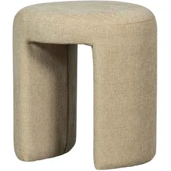 Hocker Charlie aus Chenille-Stoff, rundes Design, modern, naturfarben, gepolstert und pflegeleicht