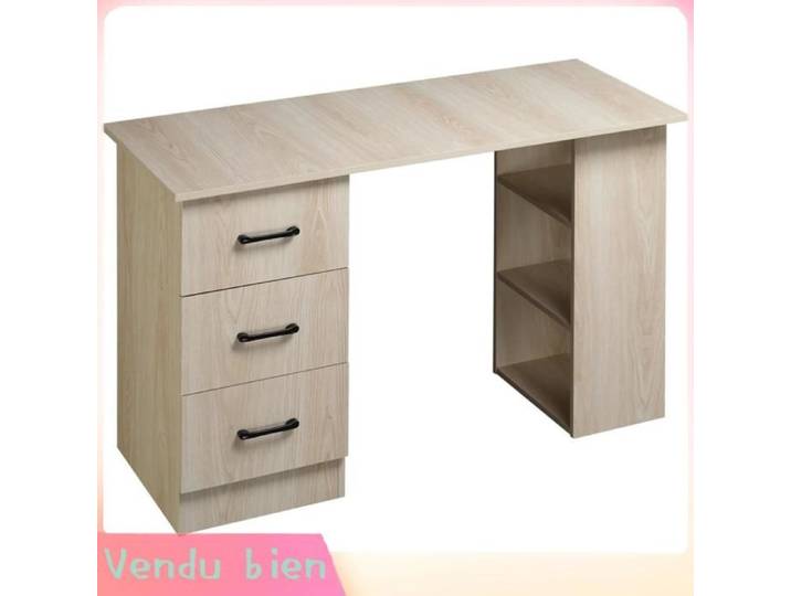 LIA Bureau 120x50cm étagères tiroirs bois